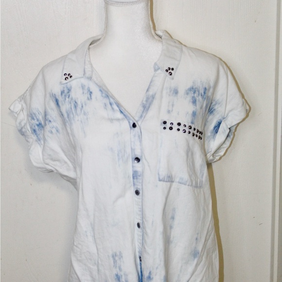 ⛄️Rock And Republic Studded Blue & White Tie-Dye Loose Buttoned Shirt Size Large - Picture 11 of 16